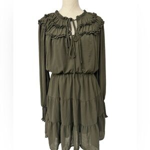 Anthropologie By The River Smocked Peasant Dress. Green.  Size Medium.